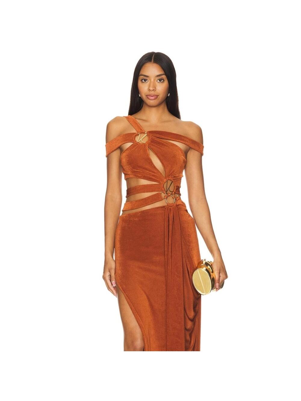 Khanums Slinky Maxi Dress in Terracotta